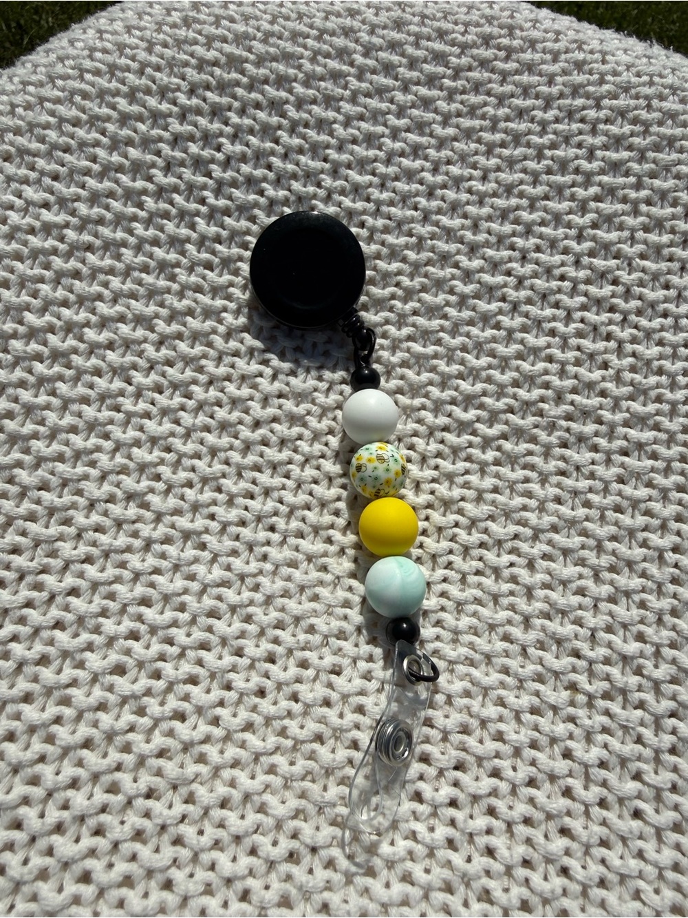 Beaded Badge Reel Lanyard - Yellow, White, Mint